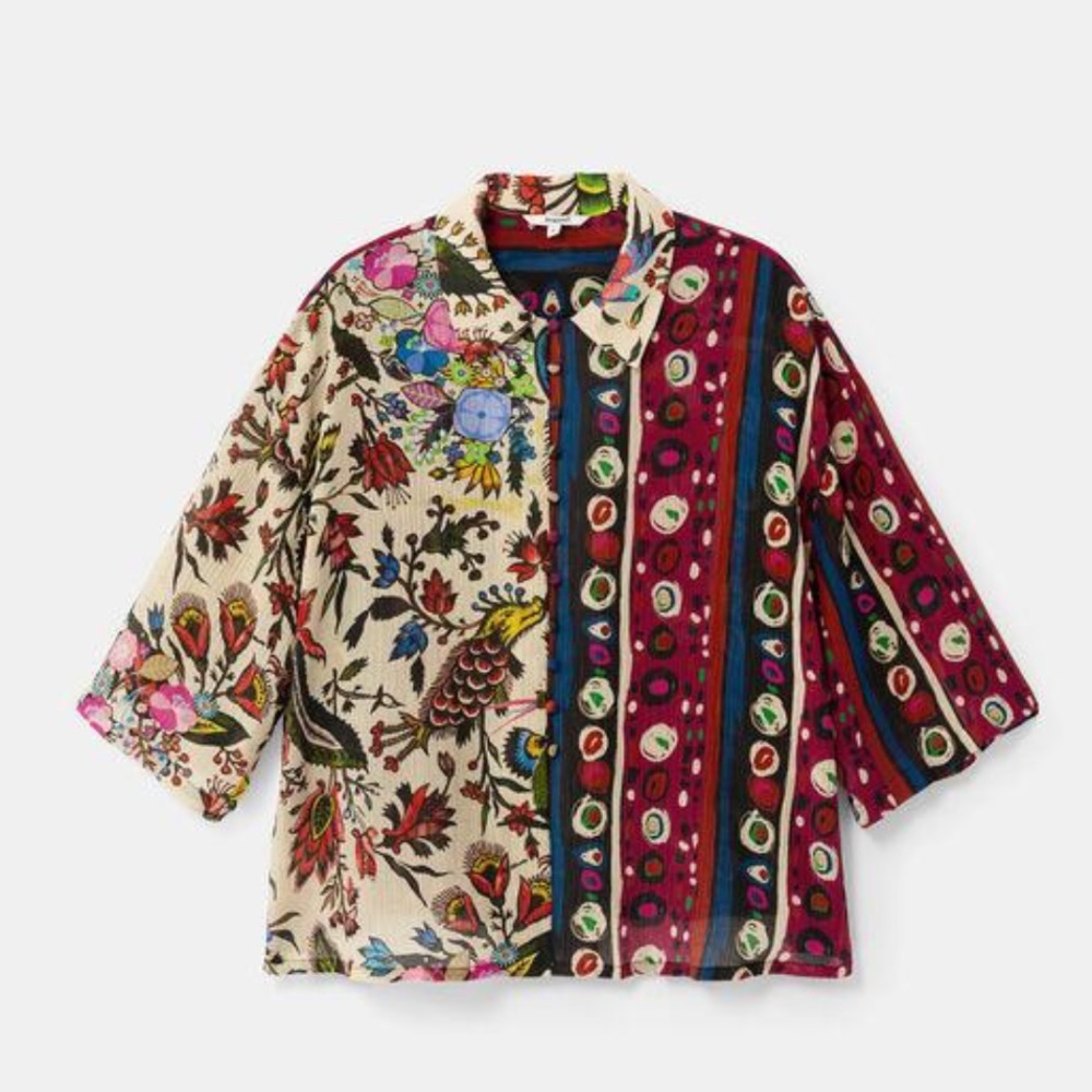 Desigual Silk Patch shirt DESIGNED BY M. CHRISTIAN LACROIX NWOT